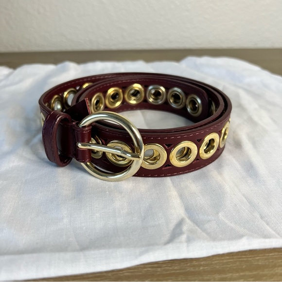 Sandro Accessories - Sandro belt in burgundy leather with gold eyelets